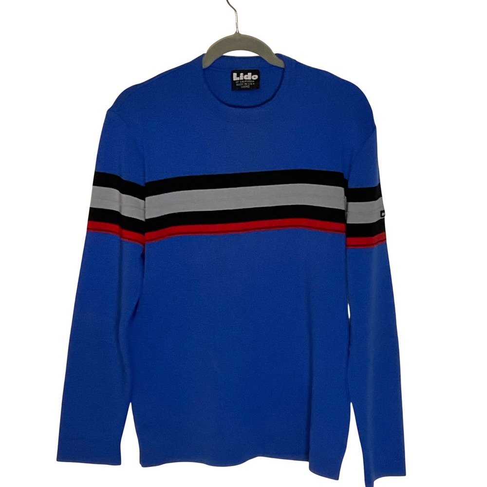Vintage retro Lido of California men's sweater blue striped pure wool 70s ski XL